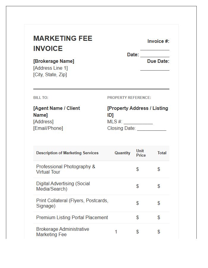 Real Estate Brokerage Marketing Fee Invoice Template
