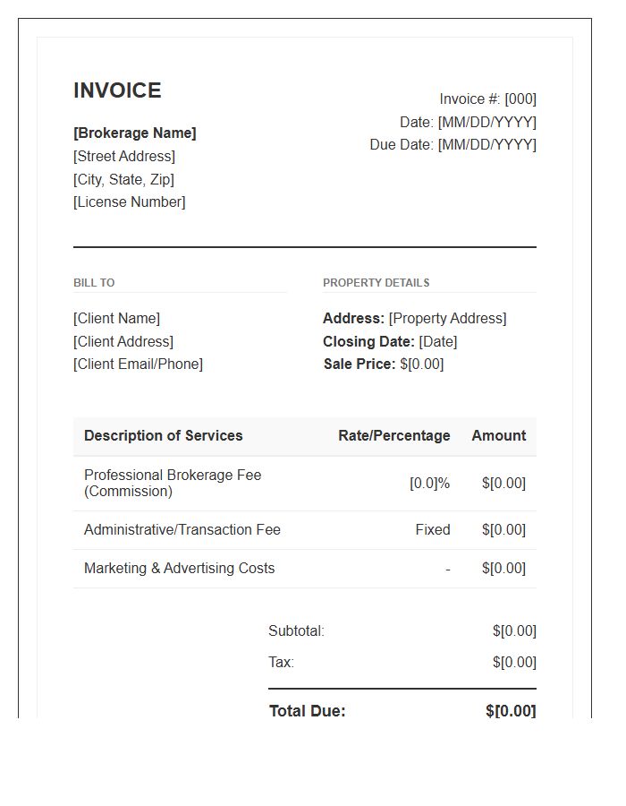 Real Estate Brokerage Service Fee Invoice Template