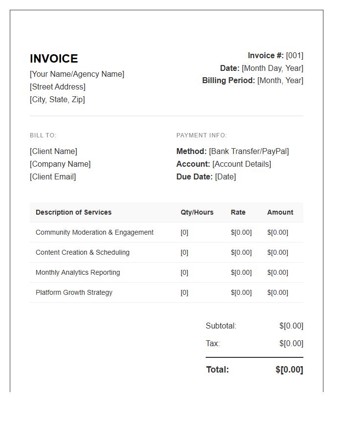 Community Management Monthly Invoice Template
