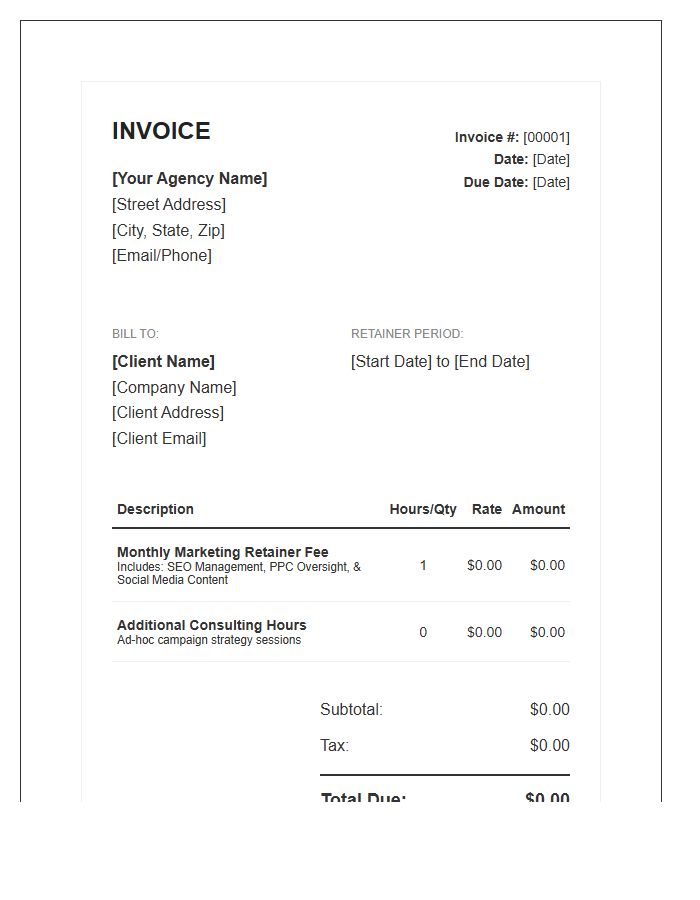 Digital Marketing Retainer Fee Invoice Template