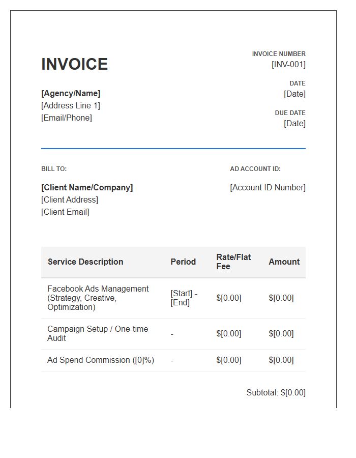 Facebook Ads Management Service Invoice Template