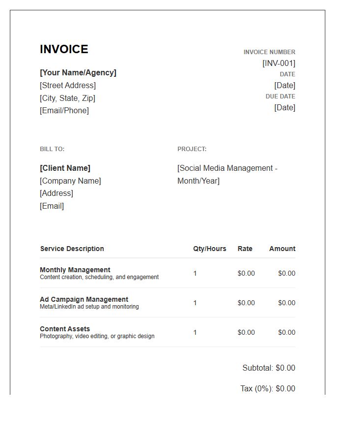 Freelance Social Media Management Invoice Template