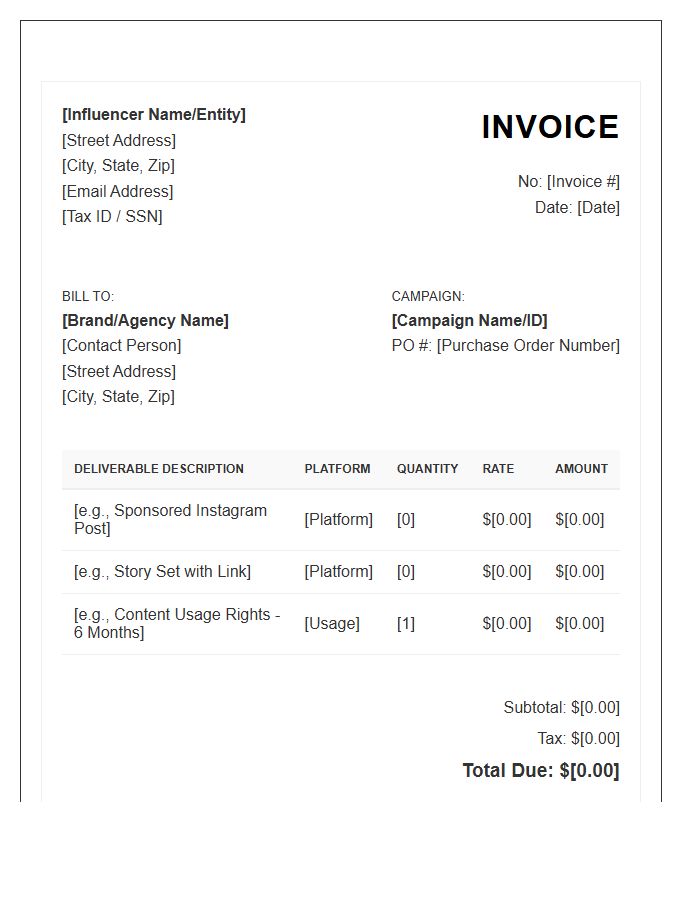 Influencer Marketing Campaign Invoice Template
