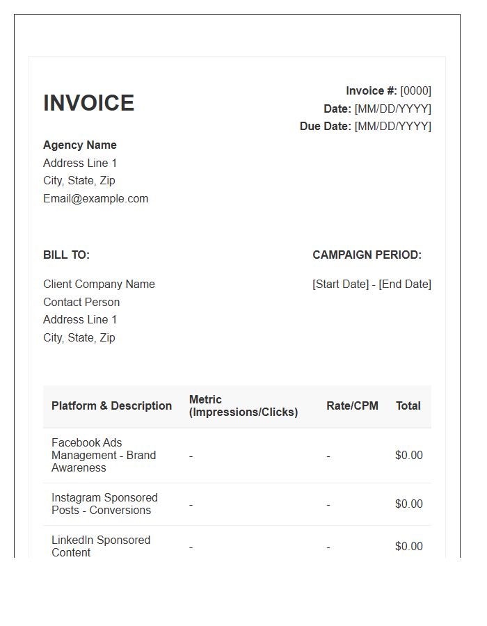 Paid Social Advertising Campaign Invoice Template