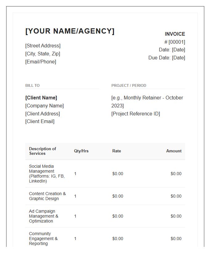 Professional Social Media Manager Invoice Template