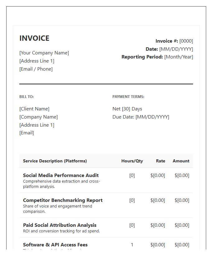 Social Media Analytics Reporting Invoice Template