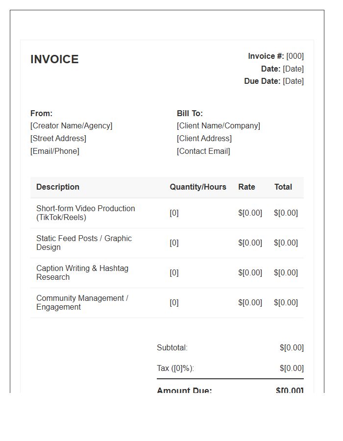 Social Media Content Creation Invoice Template