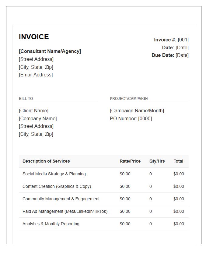 Social Media Marketing Consultant Fee Invoice Template