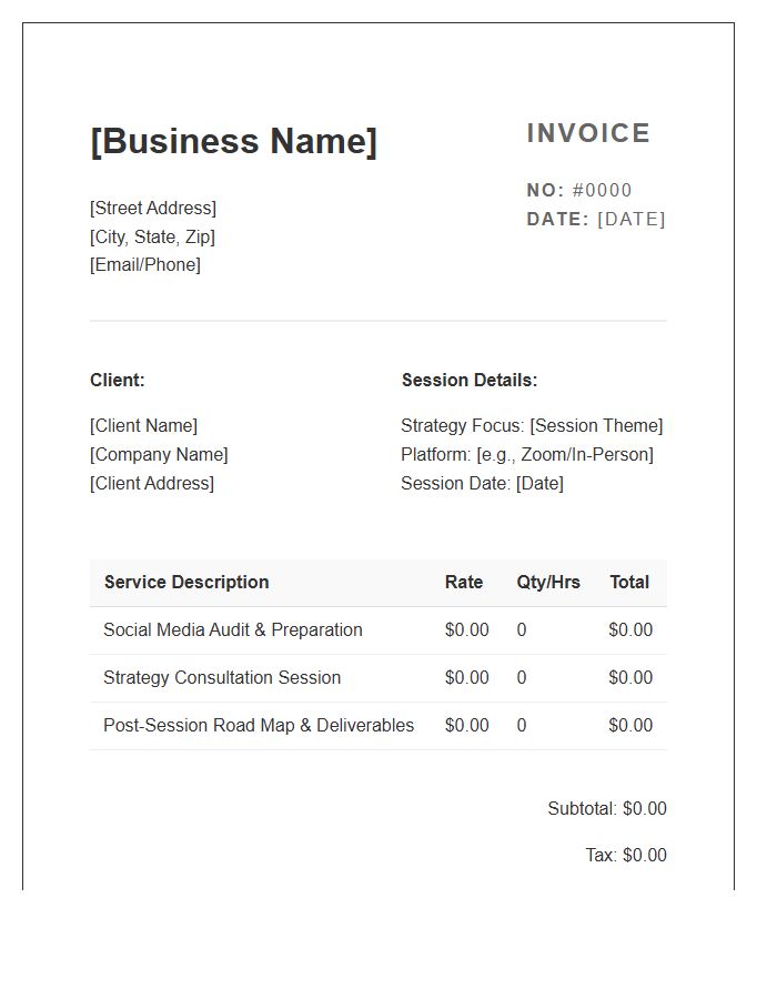 Social Media Strategy Session Invoice Template