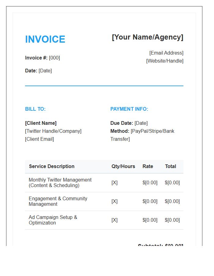 Twitter Account Management Invoice Template