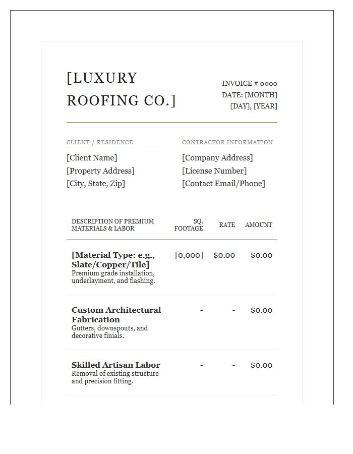 Luxury Residential Roofing Installation Invoice Template