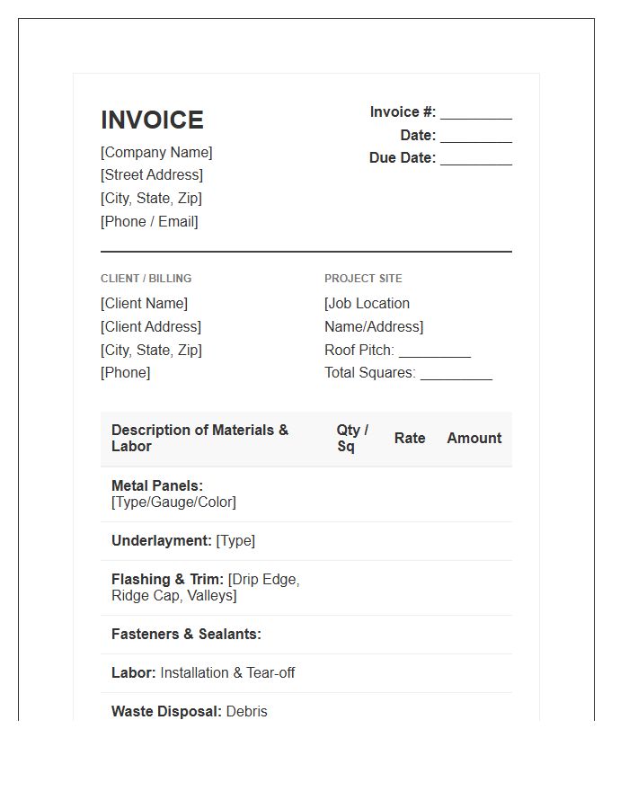 Metal Roofing Installation Invoice Template