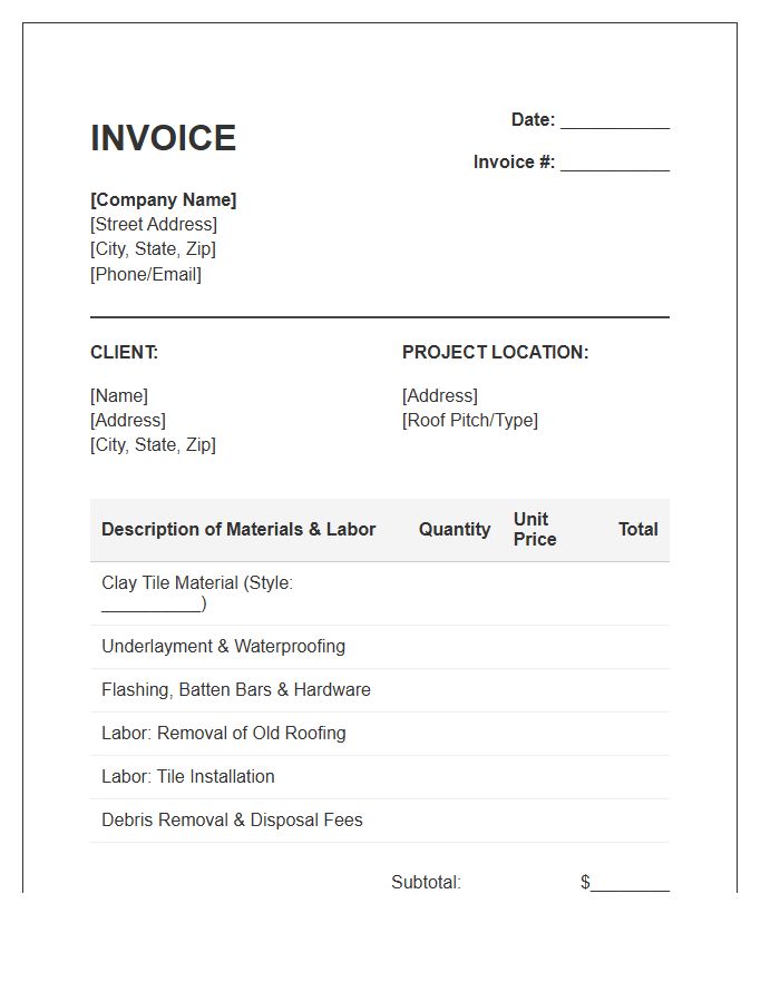 Residential Clay Tile Installation Invoice Template