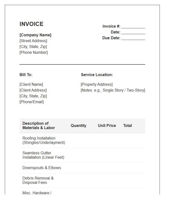 Residential Gutter And Roof Installation Invoice Template