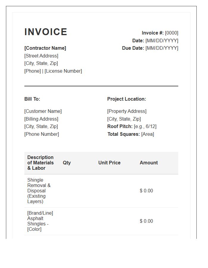 Residential Shingle Roof Installation Invoice Template