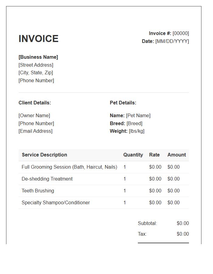 Dog Grooming Session Billing Invoice Template