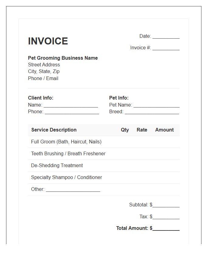 Full Service Pet Grooming Invoice Template