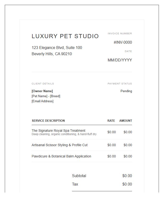Luxury Pet Grooming Studio Invoice Template