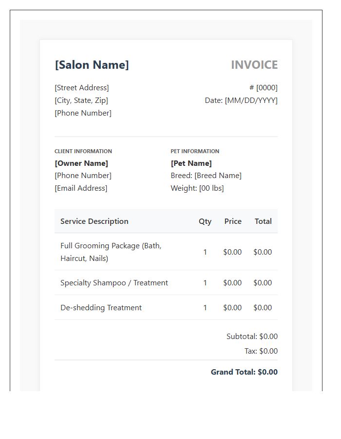 Professional Grooming Salon Invoice Template