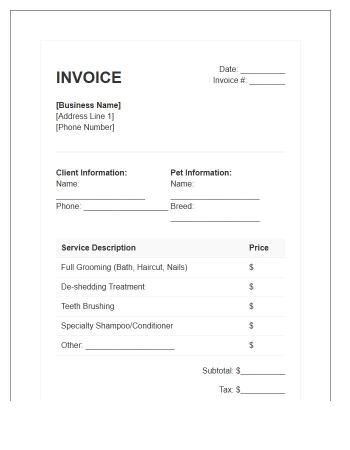 Routine Pet Grooming Invoice Template