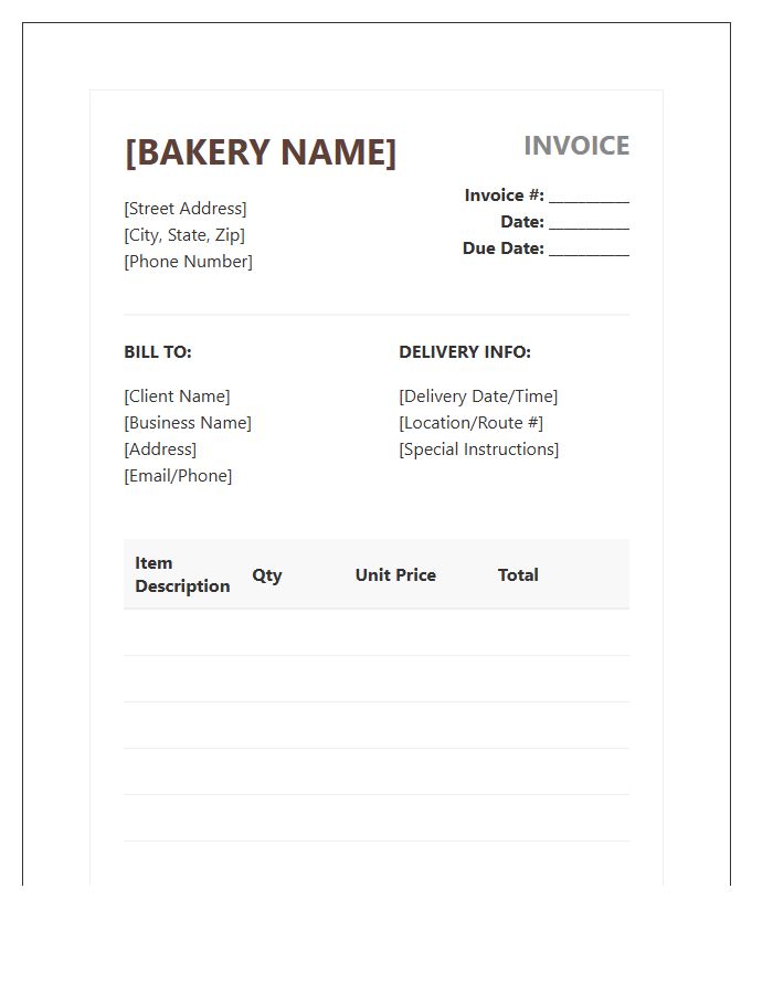 Bakery Account Receivable Invoice Template