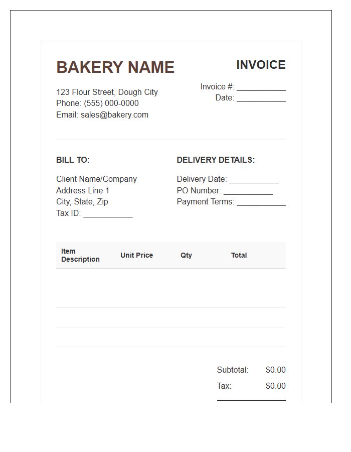 Bakery B2B Sales Invoice Template