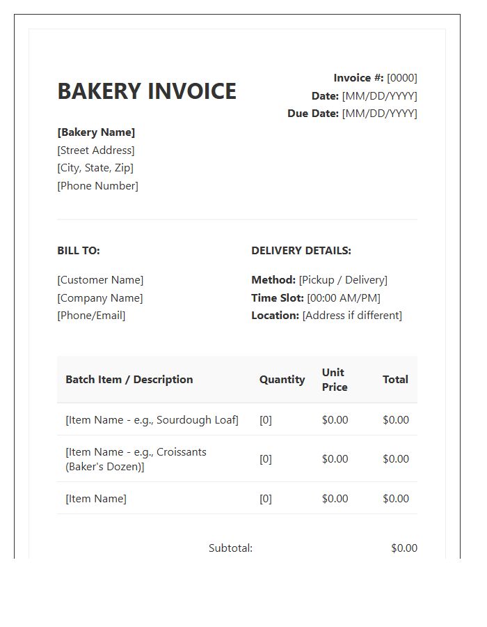 Bakery Batch Order Invoice Template