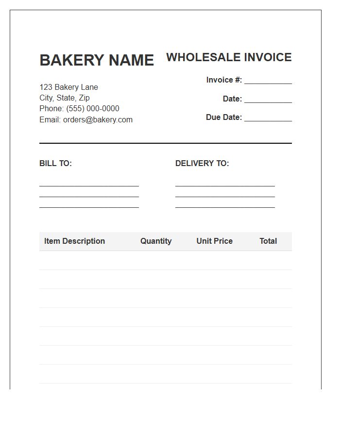 Bakery Catering Wholesale Invoice Template