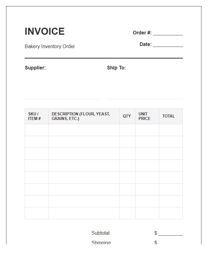 Bakery Inventory Order Invoice Template