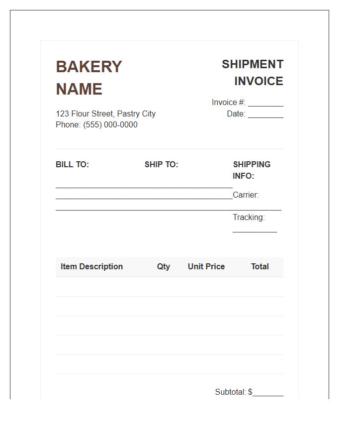 Bakery Product Shipment Invoice Template
