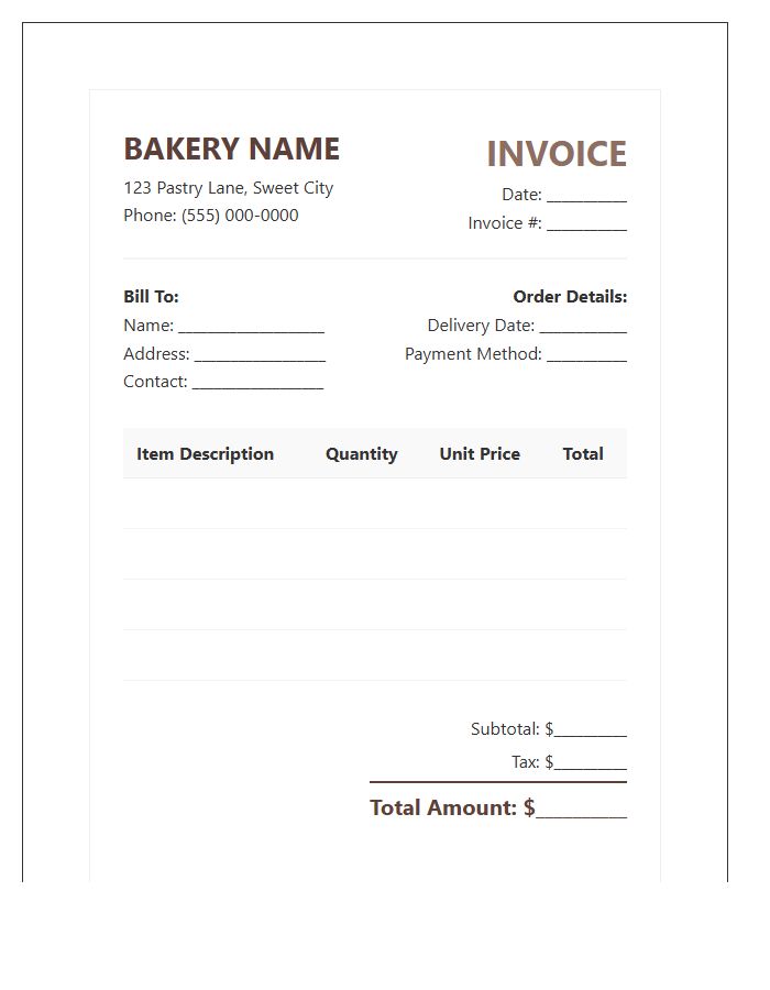 Bakery Retailer Billing Invoice Template