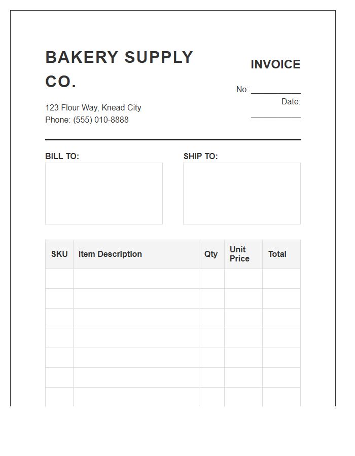 Bakery Supply Order Invoice Template