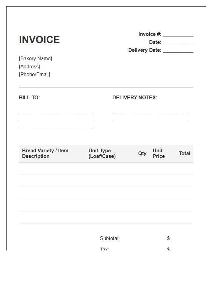 Bulk Bread Order Invoice Template