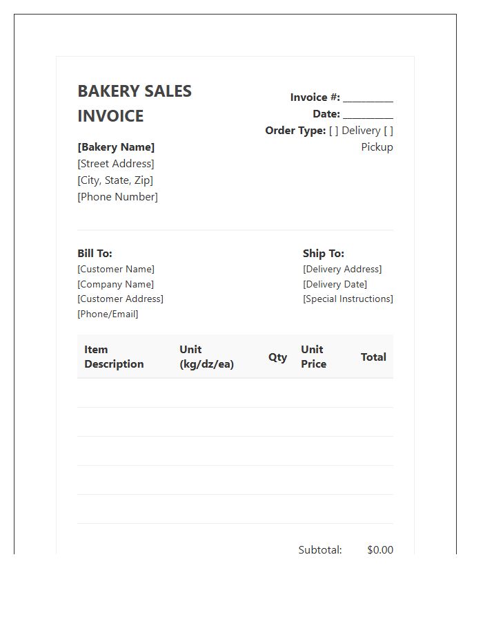 Commercial Bakery Sales Invoice Template