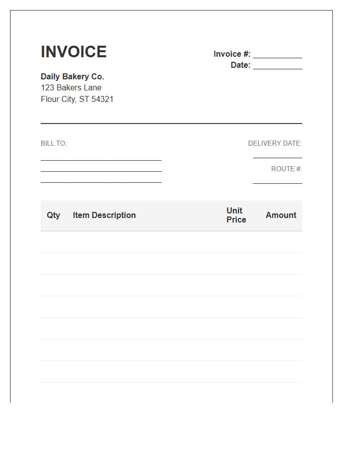 Daily Bakery Wholesale Invoice Template
