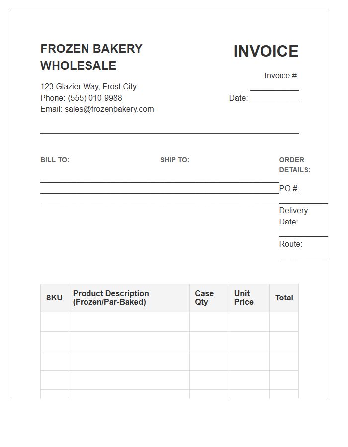 Frozen Bakery Wholesale Invoice Template