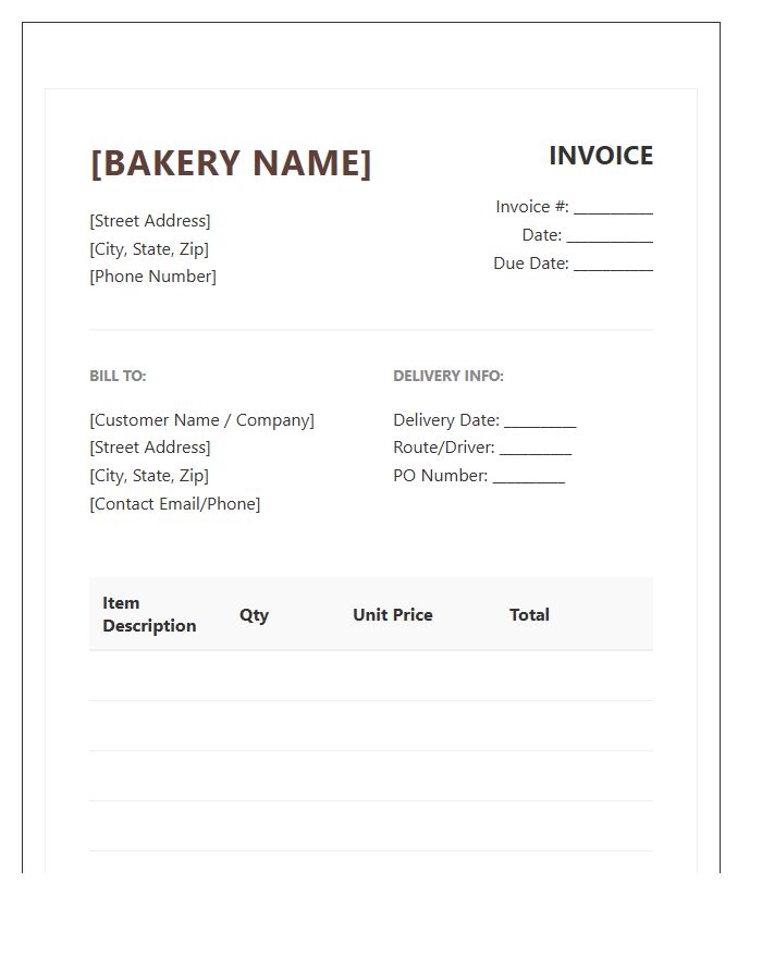 Local Bakery Wholesale Invoice Template