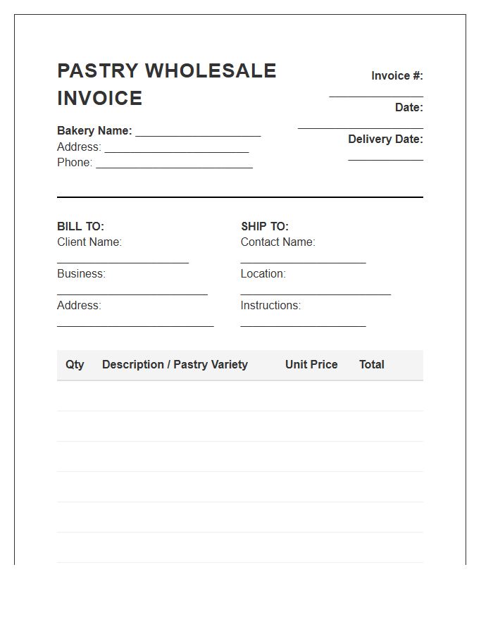 Pastry Wholesale Billing Invoice Template