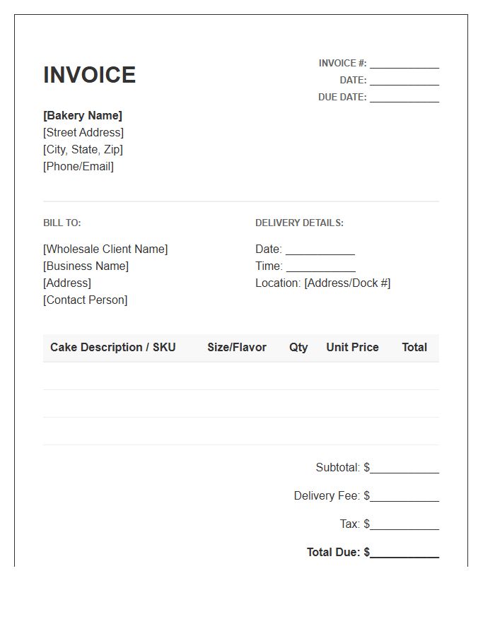 Wholesale Cake Order Invoice Template