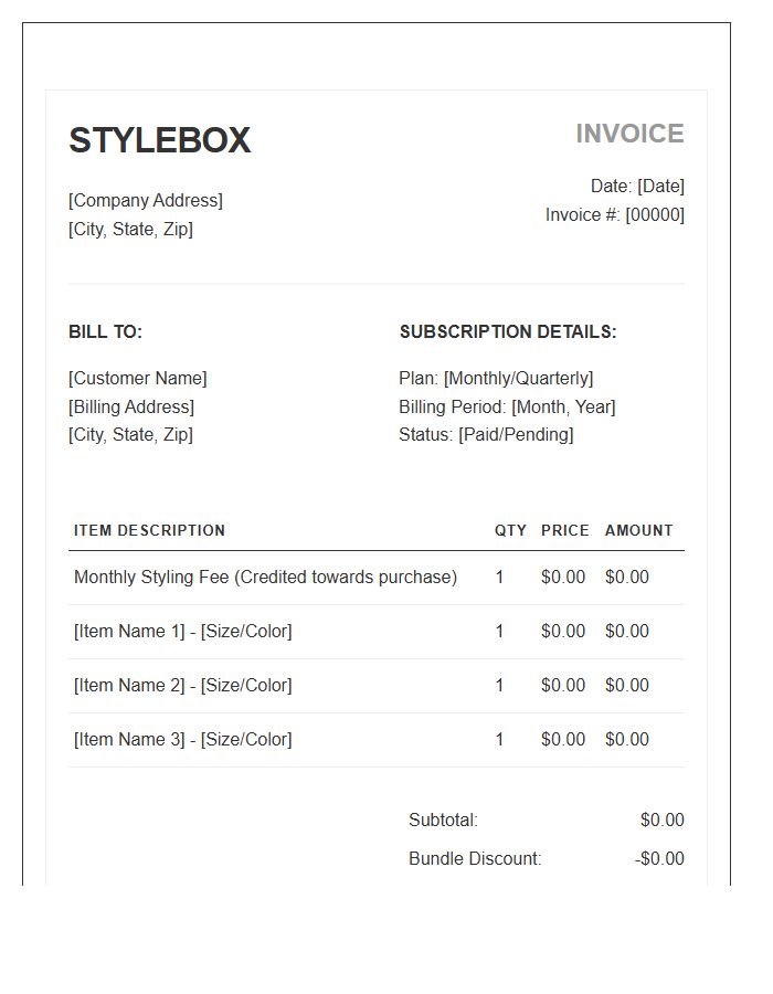 Clothing Subscription Box Monthly Invoice Template