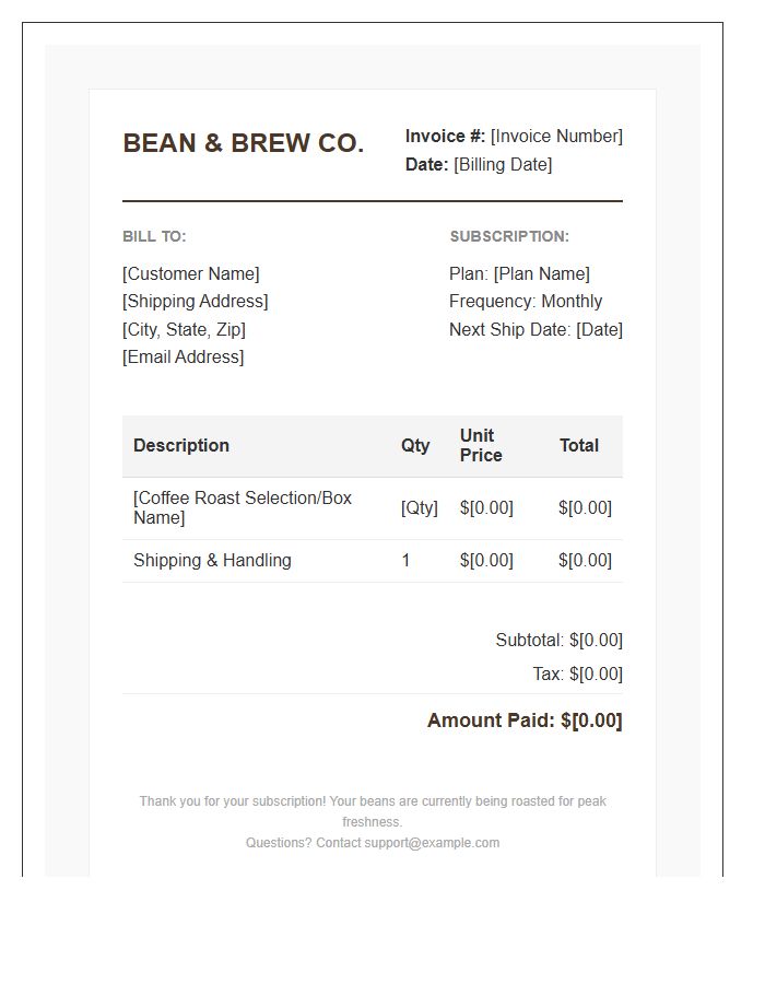 Coffee Subscription Box Monthly Invoice Template