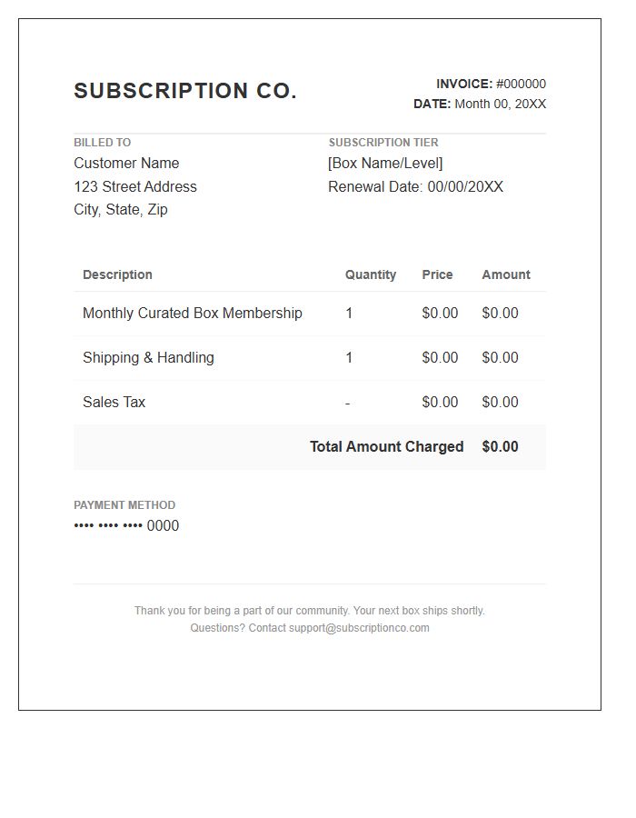 Curated Subscription Box Monthly Invoice Template