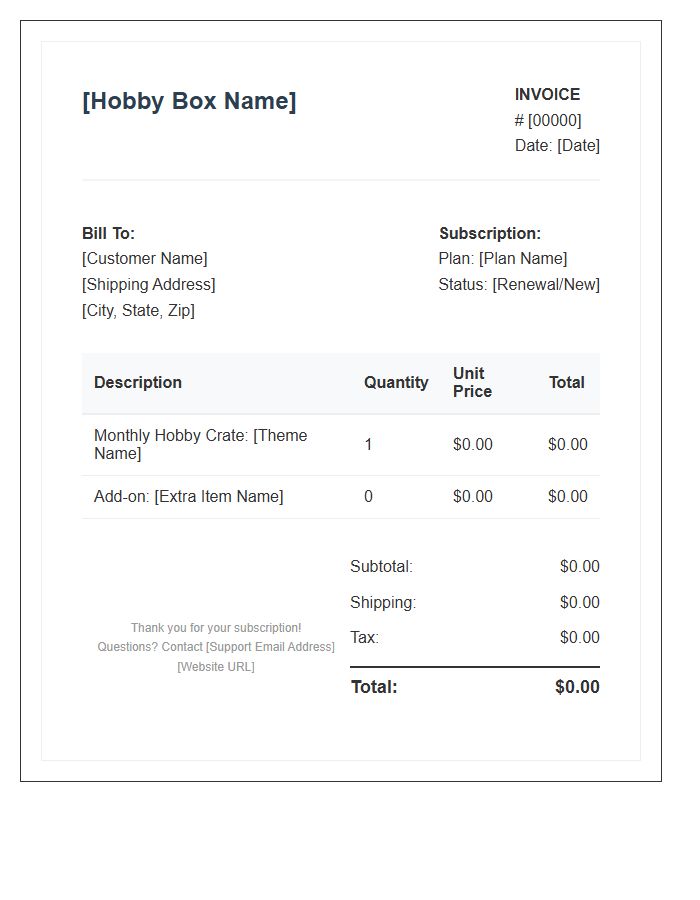 Hobby Subscription Box Monthly Invoice Template