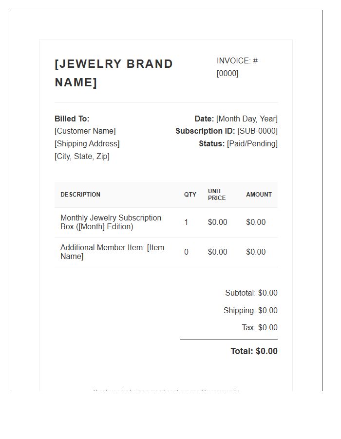 Jewelry Subscription Box Monthly Invoice Template