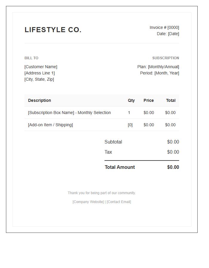 Lifestyle Subscription Box Monthly Invoice Template