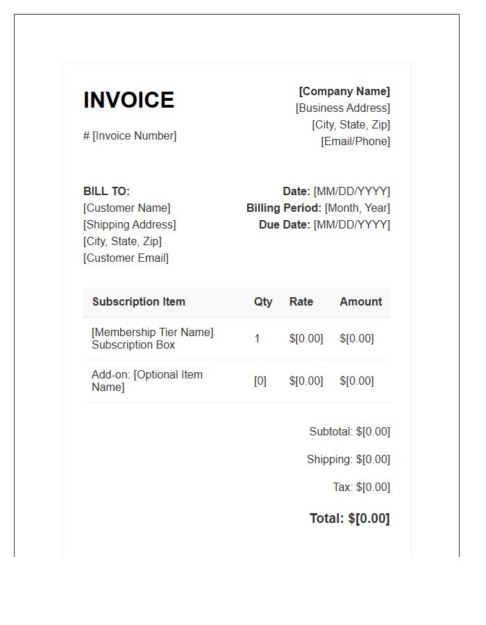 Membership Subscription Box Monthly Invoice Template