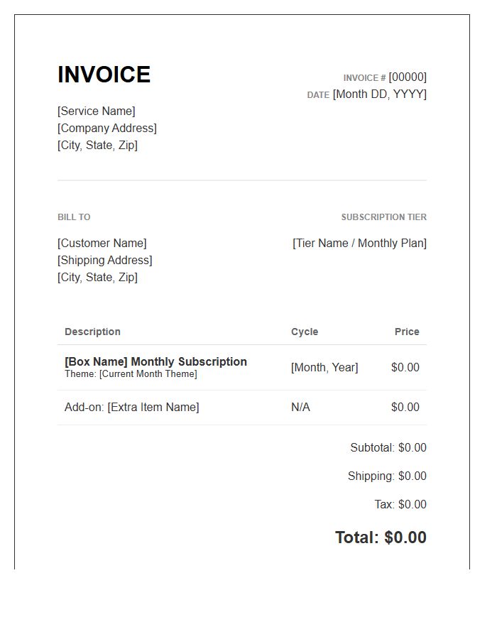 Monthly Subscription Box Service Invoice Template