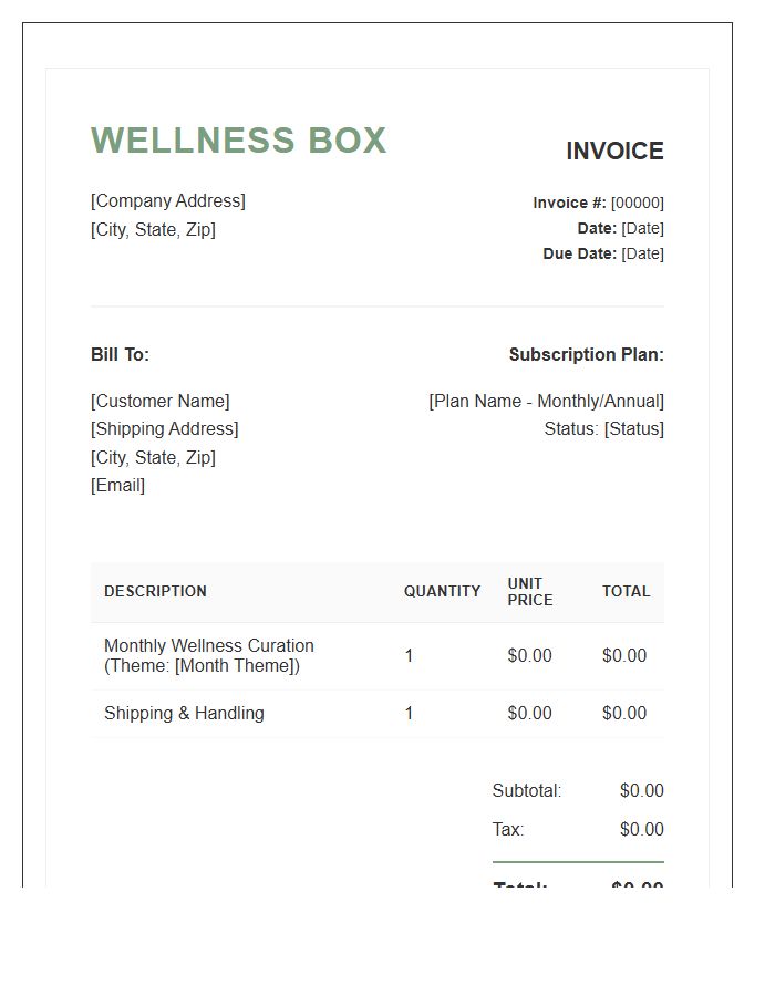 Wellness Subscription Box Monthly Invoice Template