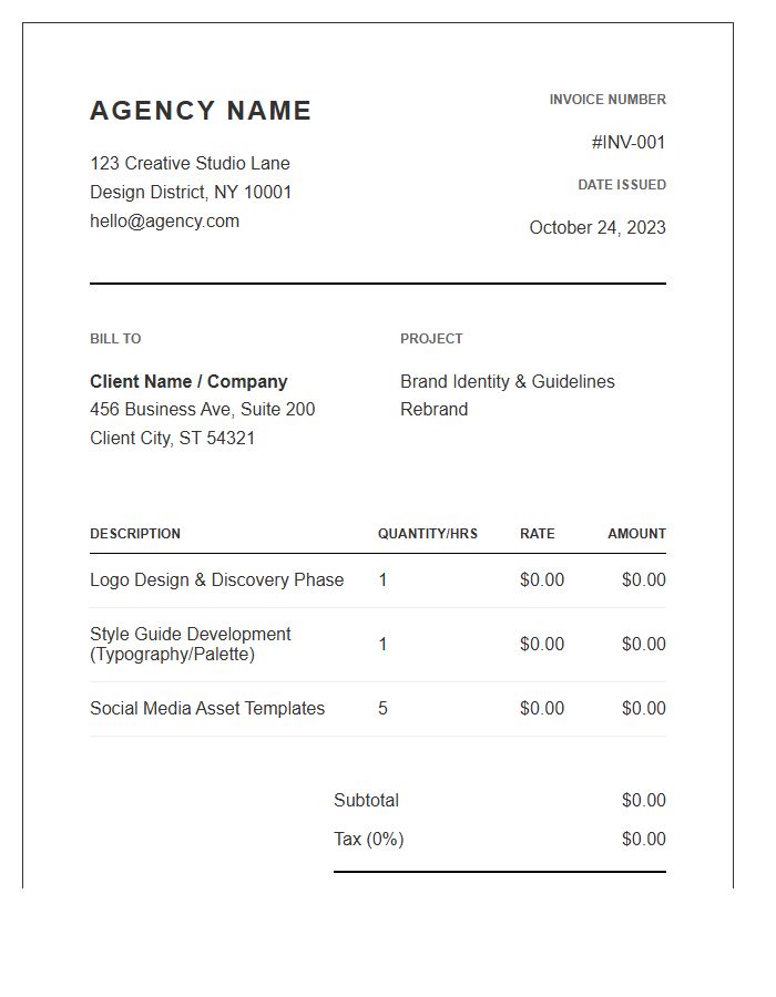 Branding Agency Graphic Design Invoice Template
