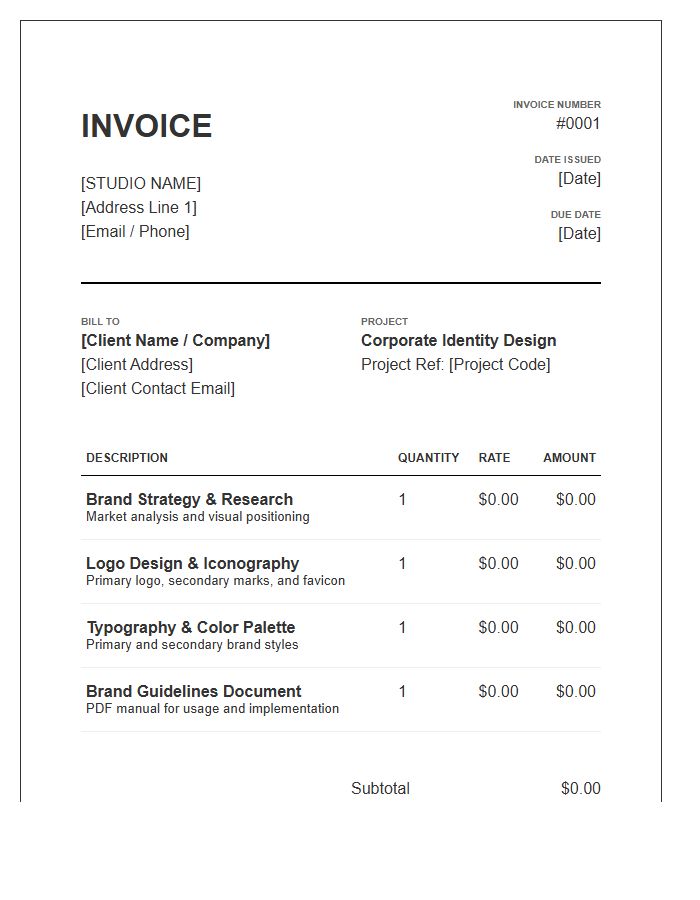 Corporate Identity Design Project Invoice Template